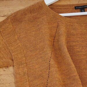 Eileen Fisher 100% Royal Alpaca Wool Pointelle Knit Sweater Size Large Camel